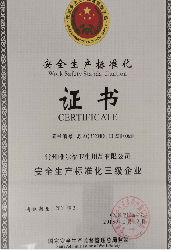 China Changzhou Welfare Sanitary Products Co. LTD Certificaten